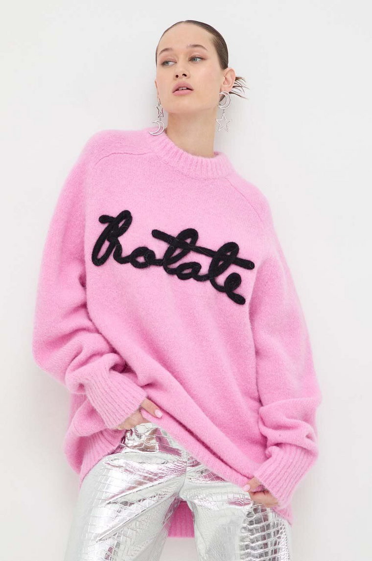 Rotate sweter wełniany damski kolor różowy ciepły