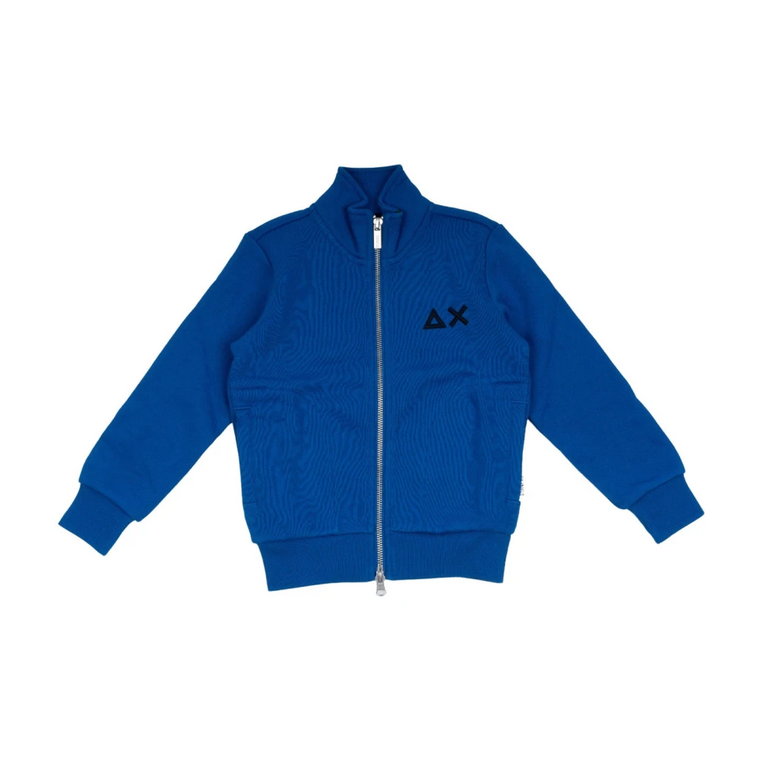Niebieski Sweter z Zamkiem i Wysokim Kołnierzem z Czarnym Logo Sun68