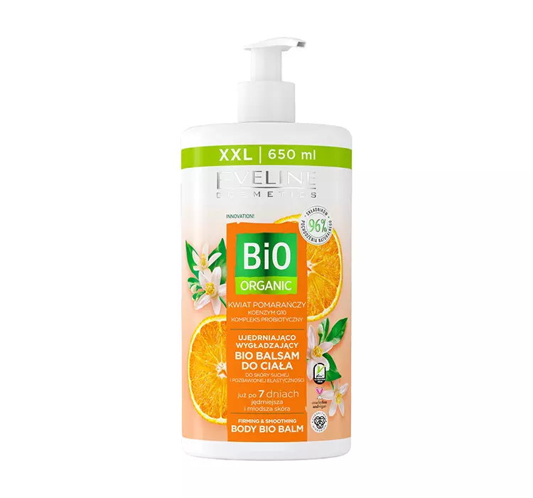 EVELINE BIO ORGANIC UJĘDRNIAJĄCO-WYGŁADZAJĄCY BALSAM DO CIAŁA Z KWIATEM POMARAŃCZY 650ML