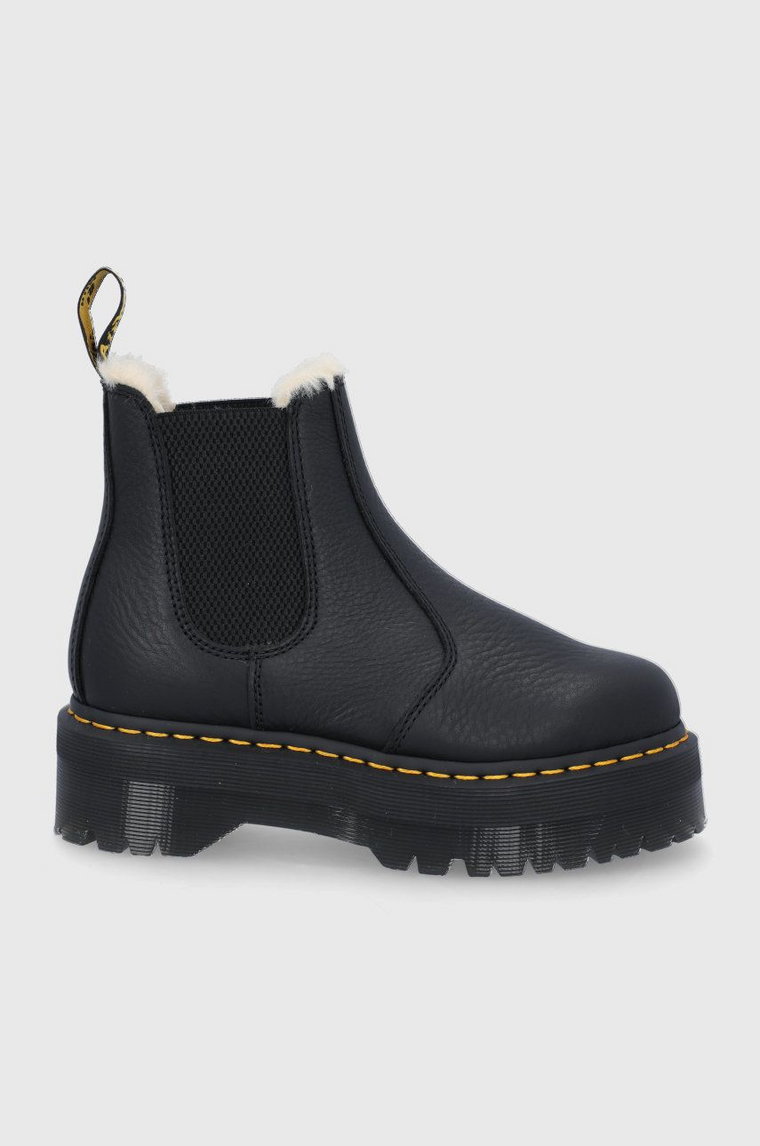 Dr. Martens Sztyblety skórzane Quad FL kolor czarny na platformie ocieplone 25635001