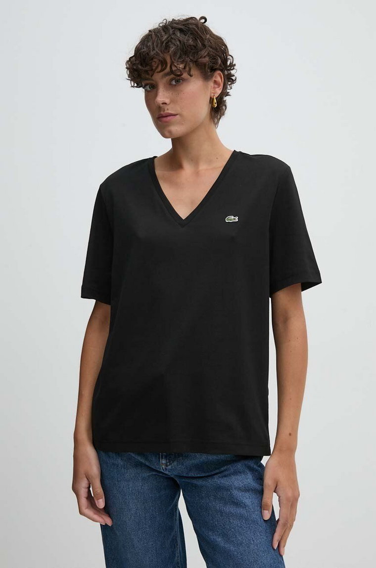 Lacoste t-shirt bawełniany damski kolor czarny