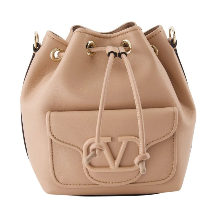 Skórzana torba wiaderkowa z ozdobnym logo V Valentino Garavani