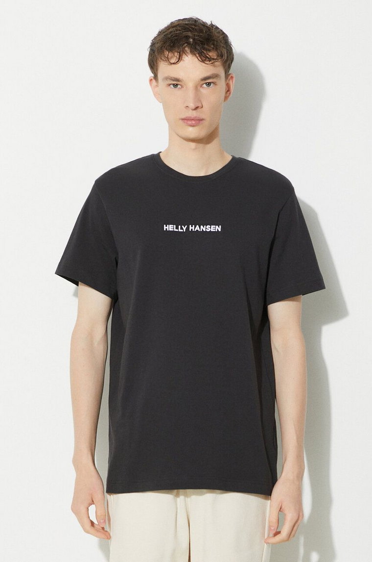 Helly Hansen t-shirt bawełniany męski kolor czarny z aplikacją