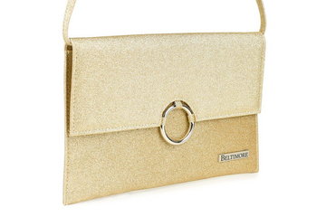 Złota brokatowa oryginalna damska torebka kopertówka na pasku usztywniana żółty, złoty
