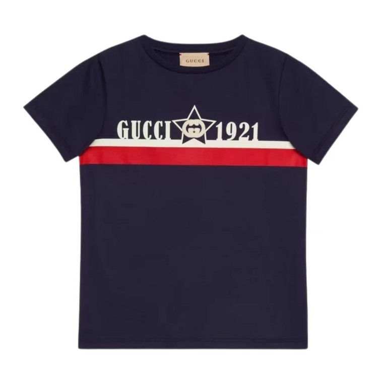 Niebieska Koszulka Dziecięca z Logo Gucci