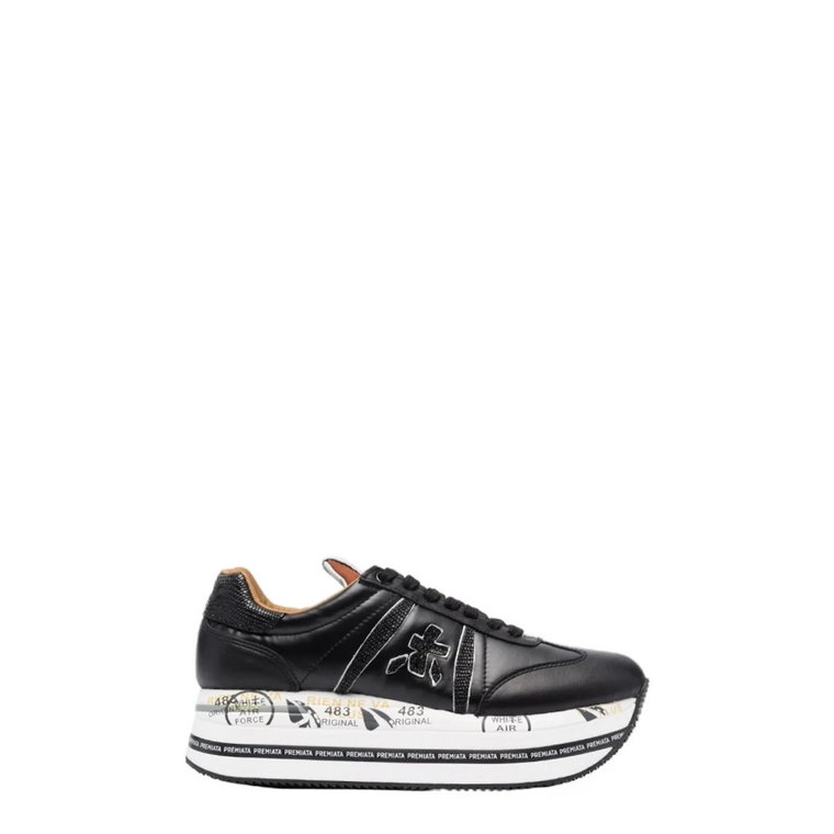 Czarne Skórzane Sneakersy z Wzorem Tejus Premiata