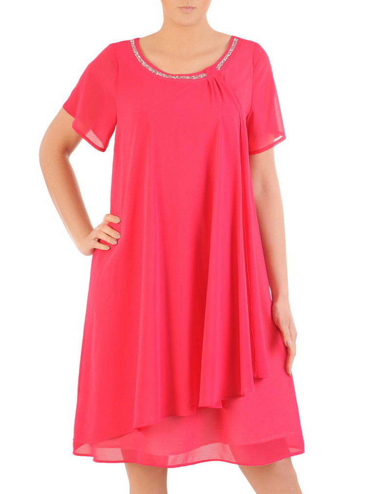 Zwiewna, szyfonowa sukienka w kolorze malinowym 33525