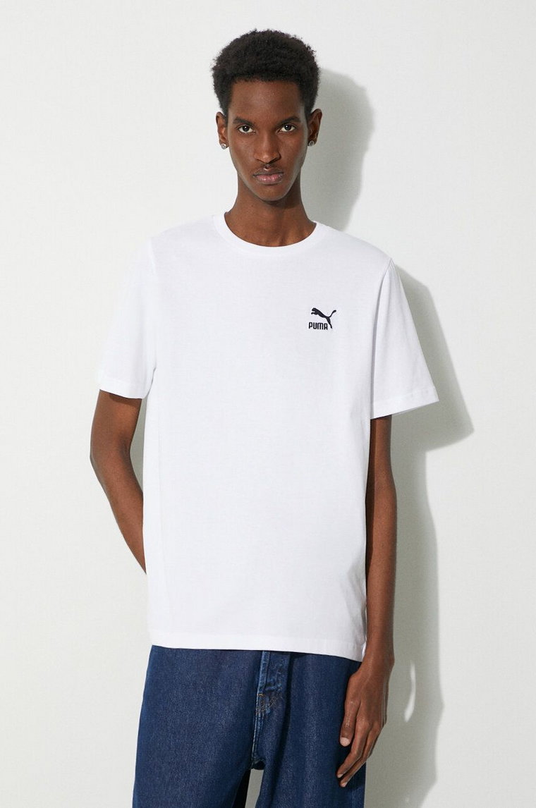 Puma t-shirt bawełniany męski kolor biały z aplikacją 679187