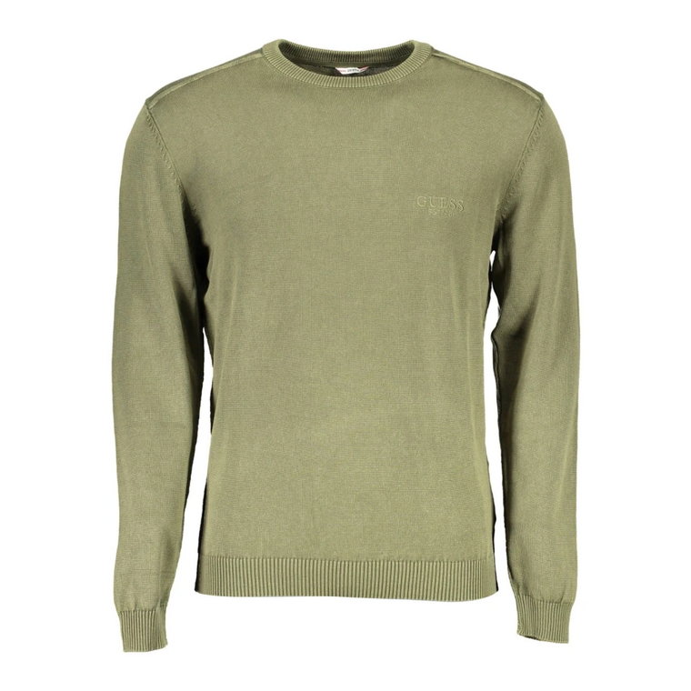 Zielony Sweter z Bawełny z Haftem Guess
