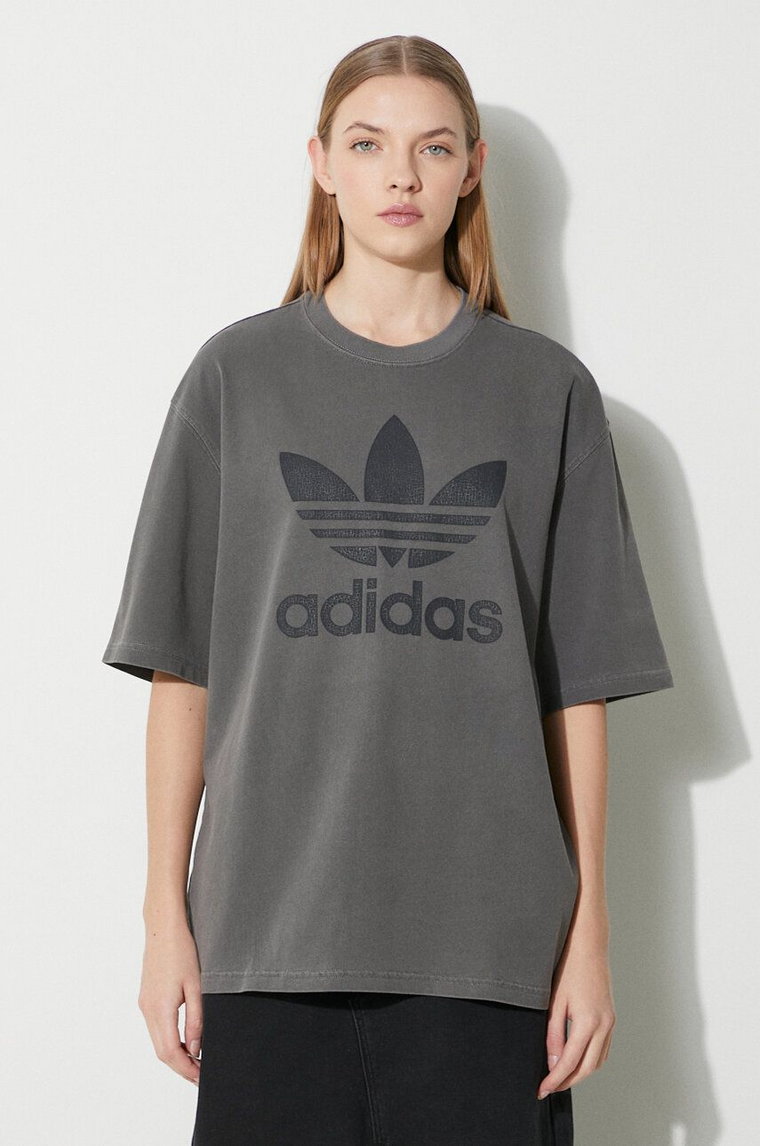 adidas Originals t-shirt bawełniany Washed Trefoil Tee damski kolor szary IN2268
