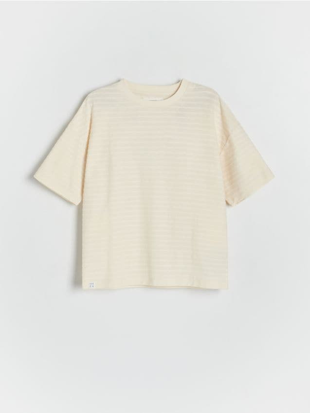 Reserved - T-shirt z naszywką - złamana biel