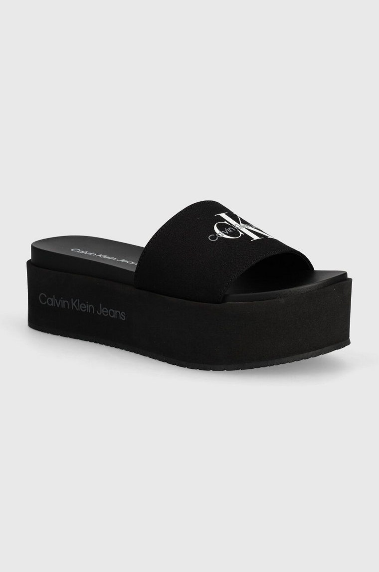 Calvin Klein Jeans klapki FLATFORM SANDAL MET damskie kolor czarny na platformie YW0YW01036