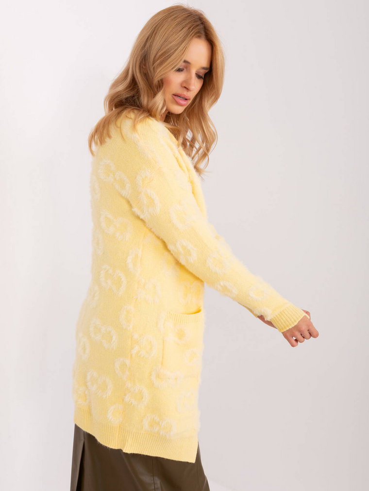 Sweter kardigan jasny żółty casual narzutka rękaw długi długość długa kieszenie