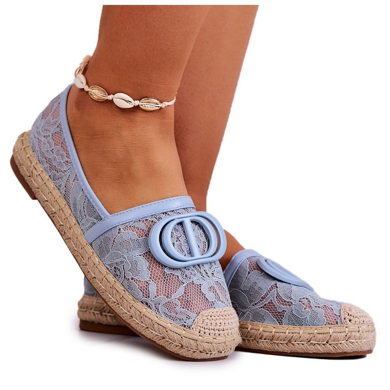 FE1 Damskie Koronkowe Espadryle Z Ozdobą Niebieskie Summer Dream