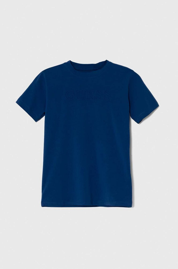 Guess t-shirt dziecięcy kolor niebieski z aplikacją