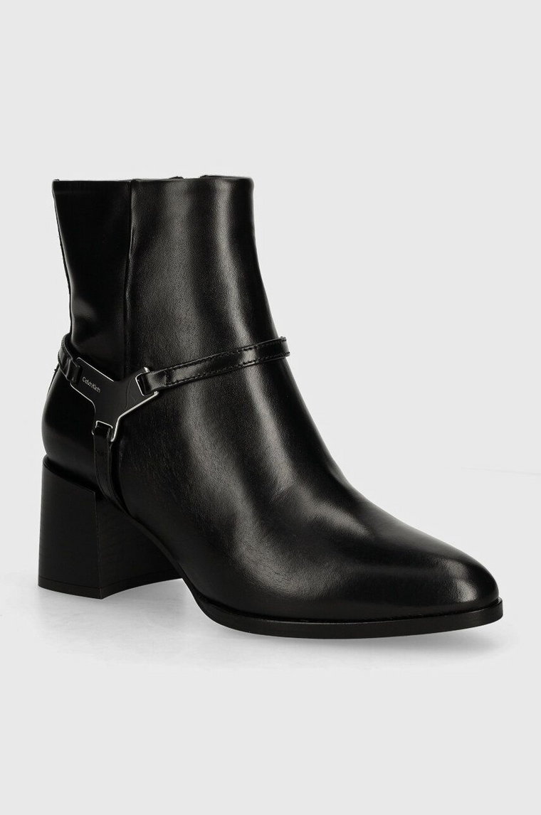 Calvin Klein botki skórzane ANKLE BOOT 55 W/HW LTH damskie kolor czarny na słupku HW0HW02095