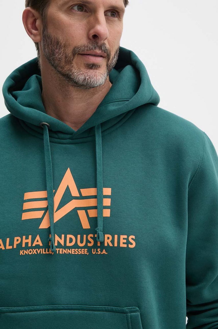 Alpha Industries bluza męska kolor zielony z kapturem z nadrukiem