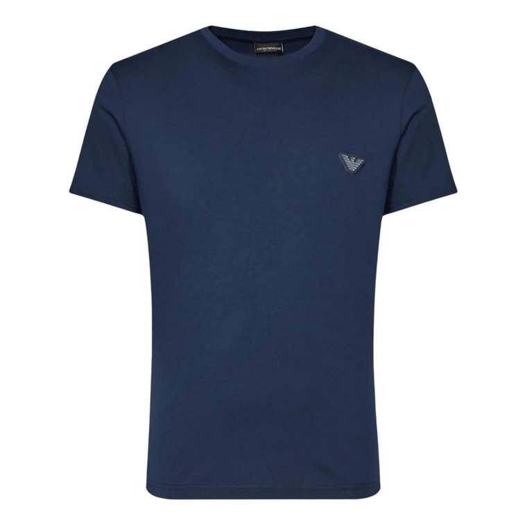 Niebieski T-shirt z Logo Regular Fit Emporio Armani