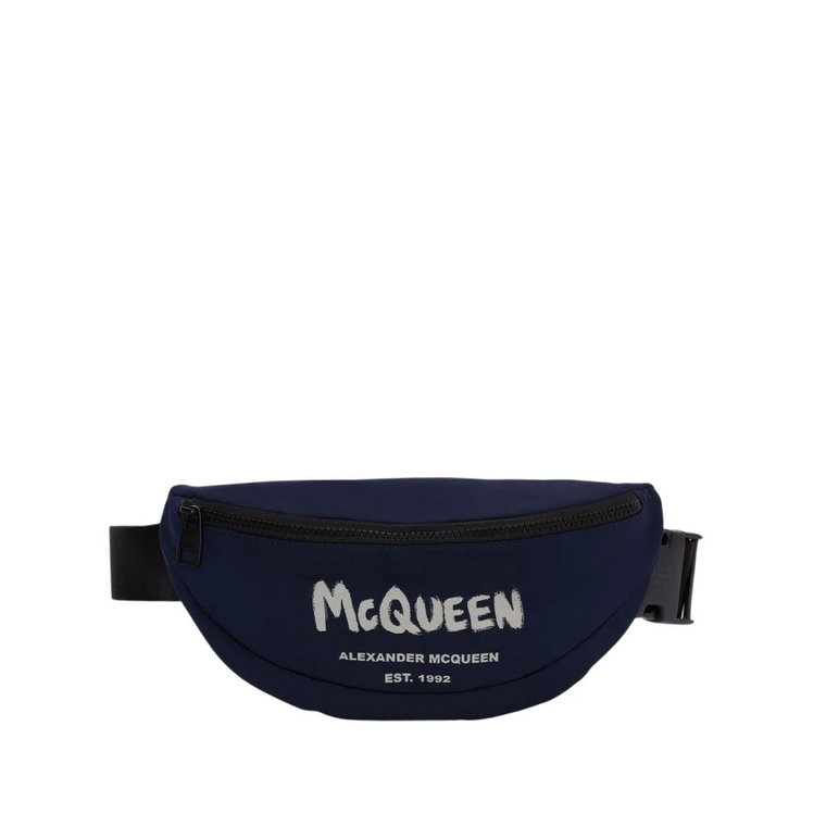Stylowa niebieska torba na pas z logo Alexander McQueen