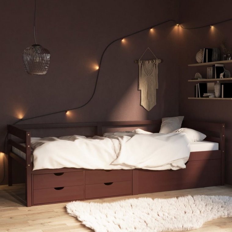 Rama łóżka z szufladami i szafką, ciemny brąz, sosna, 90x200 cm kod: V-322059
