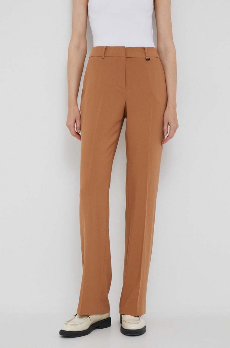 Dkny spodnie damskie kolor brązowy proste high waist