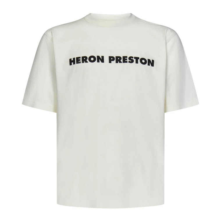 Biała Bawełniana Koszulka z Nadrukiem Logo i Haftem Heron Preston