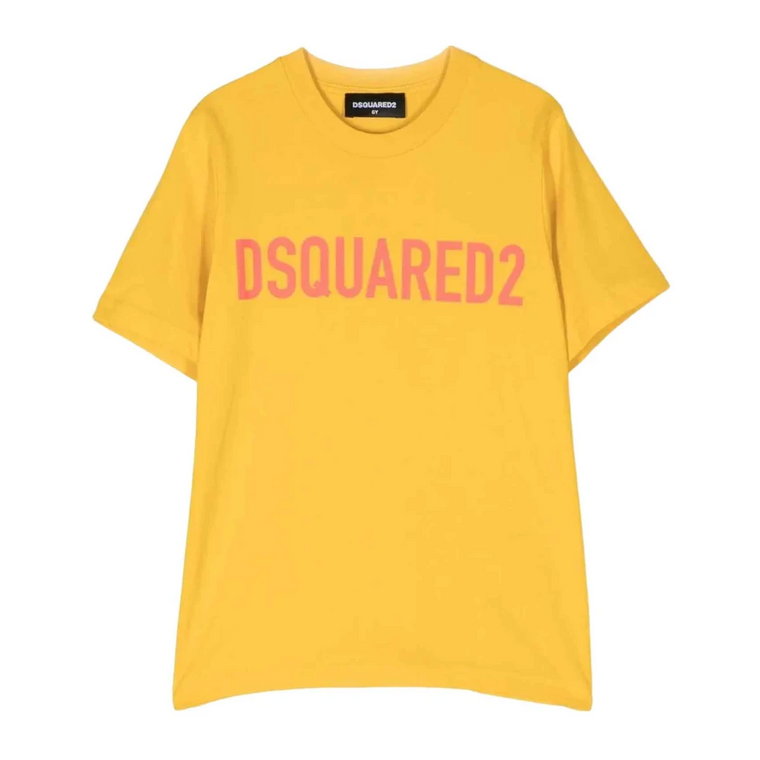 Żółta Unisexowa Koszulka z Nadrukiem Logo Dsquared2