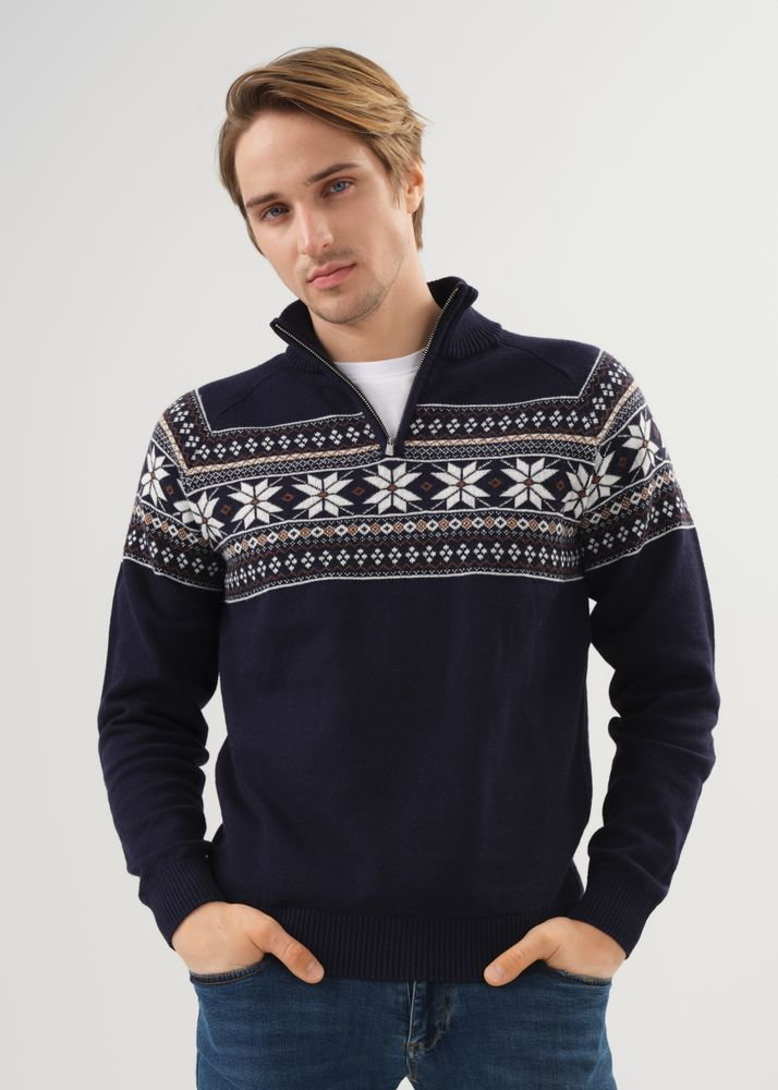 Granatowy sweter męski we wzór norweski