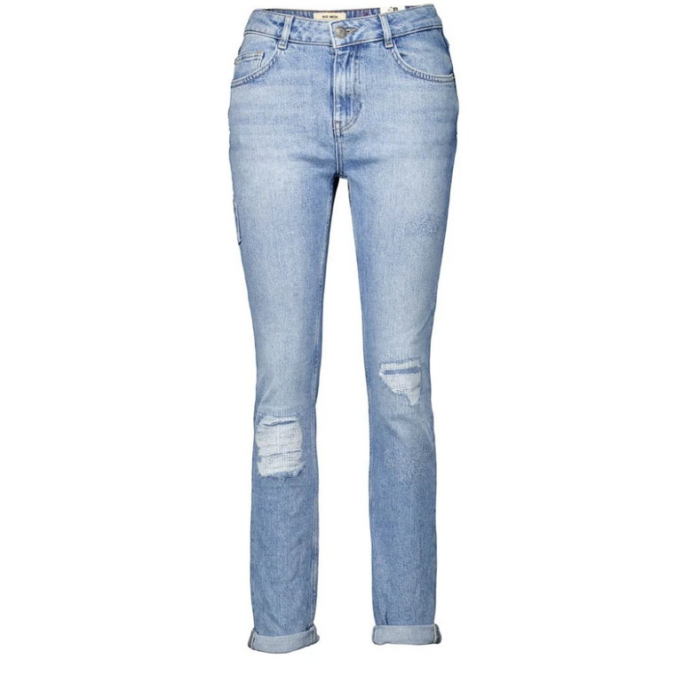 Niebieskie Cropped Jeansy z Zniszczonymi Szczegółami MOS Mosh