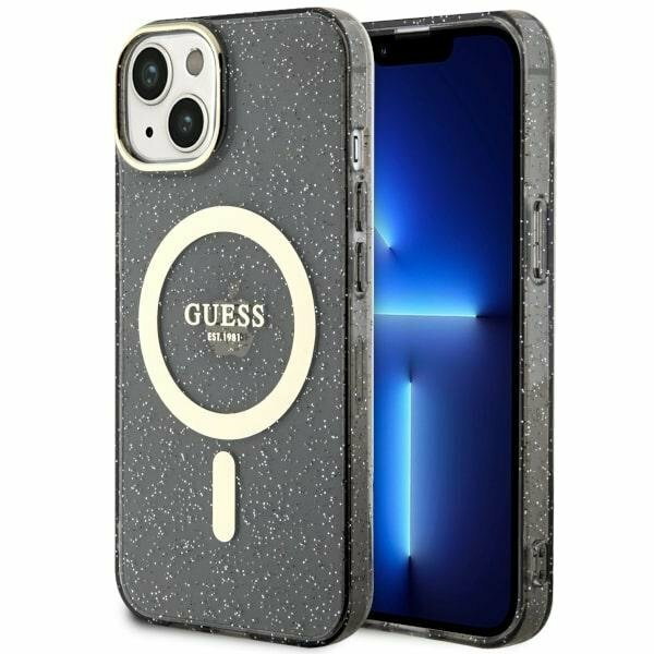 Guess GUHMP14MHCMCGK iPhone 14 Plus 6.7" czarny/black hardcase Glitter Gold MagSafe