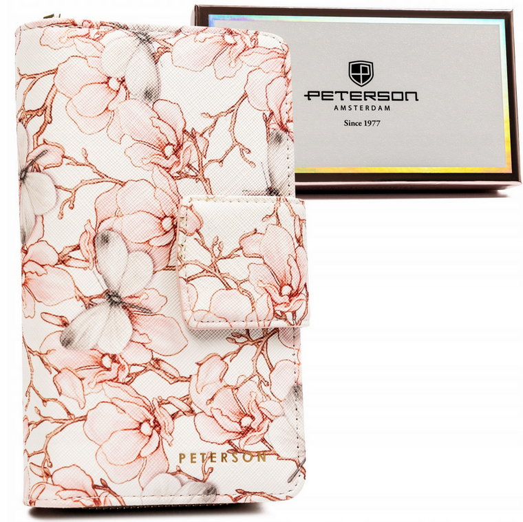 Duży, pionowy portfel damski ze skóry ekologicznej w kwiaty - Peterson
