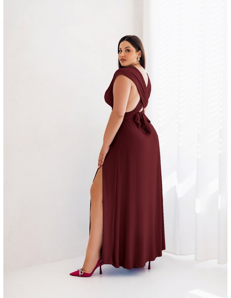 Sukienka maxi PLUS SIZE wiązana na wiele sposobów- ELSA - bordowa