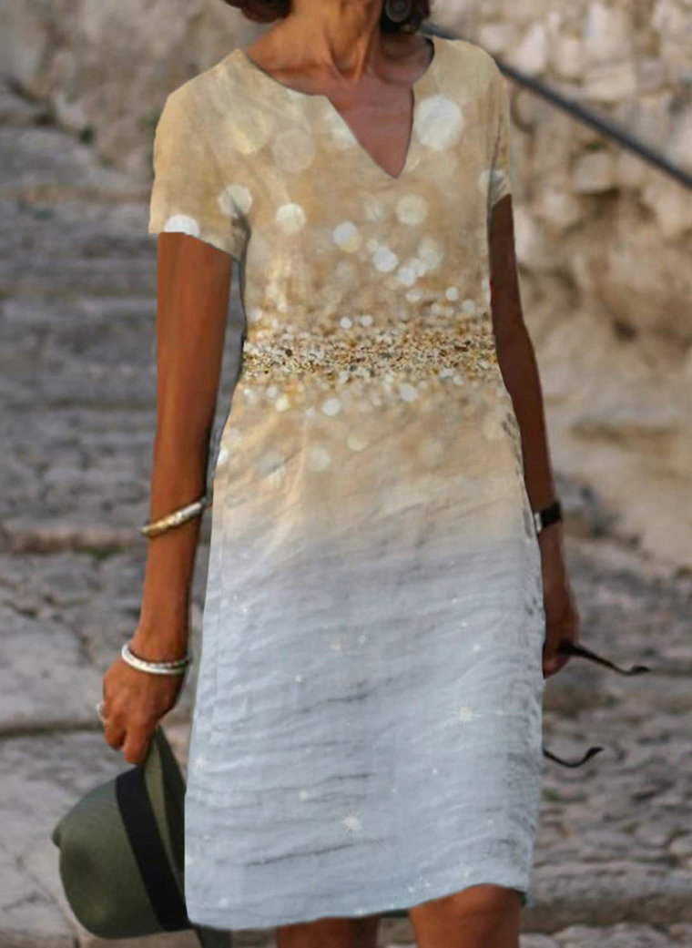 Sukienka z krótkim rękawem o klasycznym kroju z nadrukiem