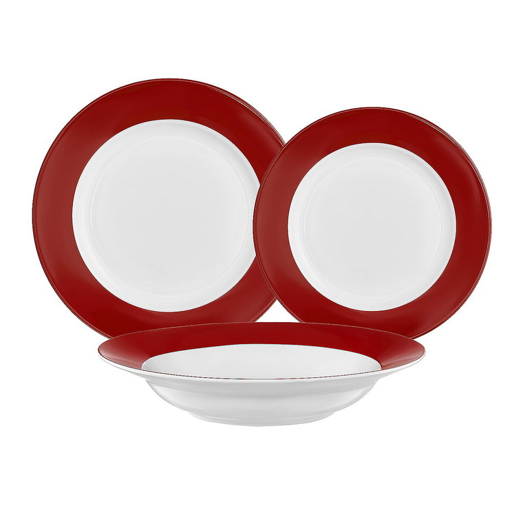 Zestaw obiadowy z porcelany na 6 osób Ambition Aura Red,18 elementów, czerwono-biały