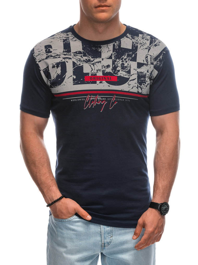 T-shirt męski z nadrukiem S1943 - granatowy