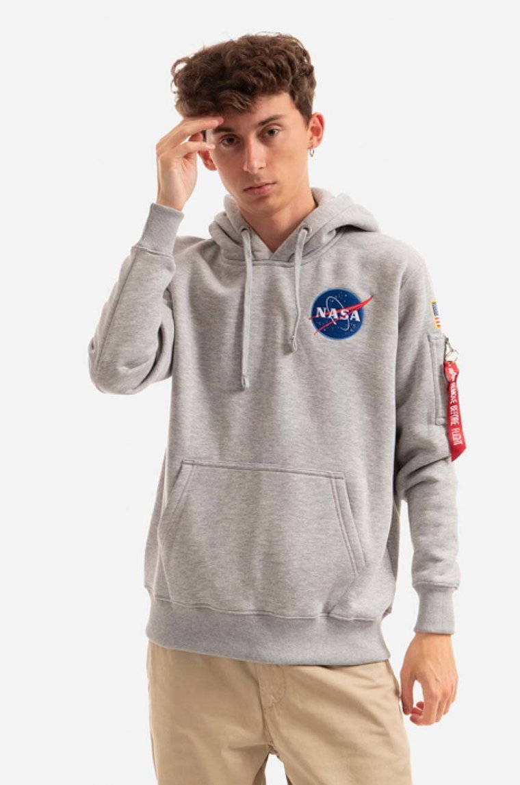 Alpha Industries bluza Space Shuttle Hoody męska kolor szary z kapturem z nadrukiem 178317.17