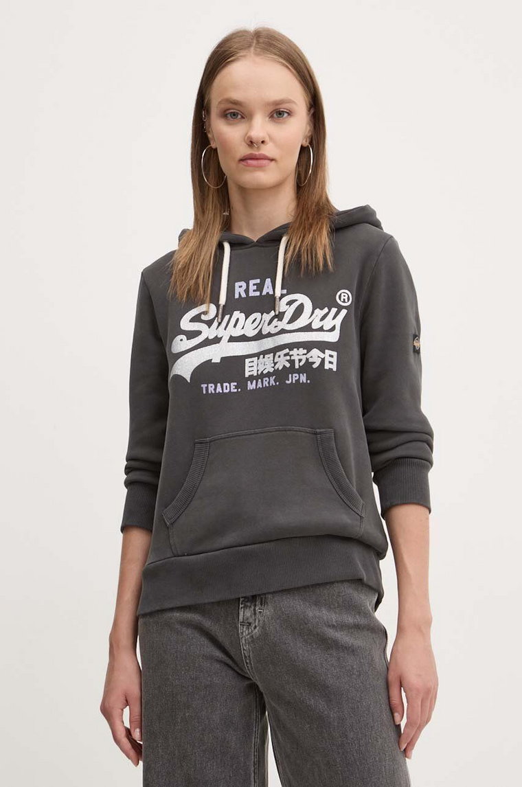 Superdry bluza damska kolor czarny z kapturem z nadrukiem W2012148A-AFB