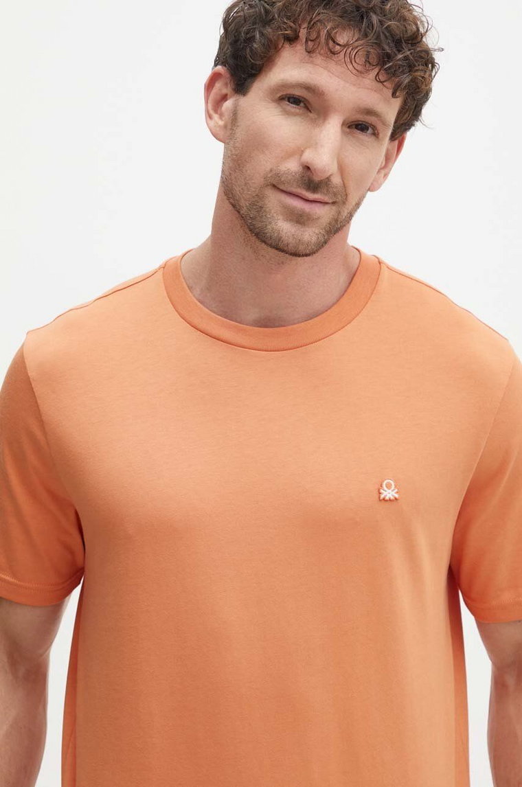 United Colors of Benetton t-shirt bawełniany męski kolor pomarańczowy gładki