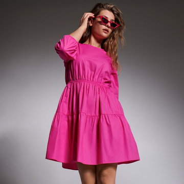 Sinsay - Sukienka mini z bufiastymi rękawami - Różowy
