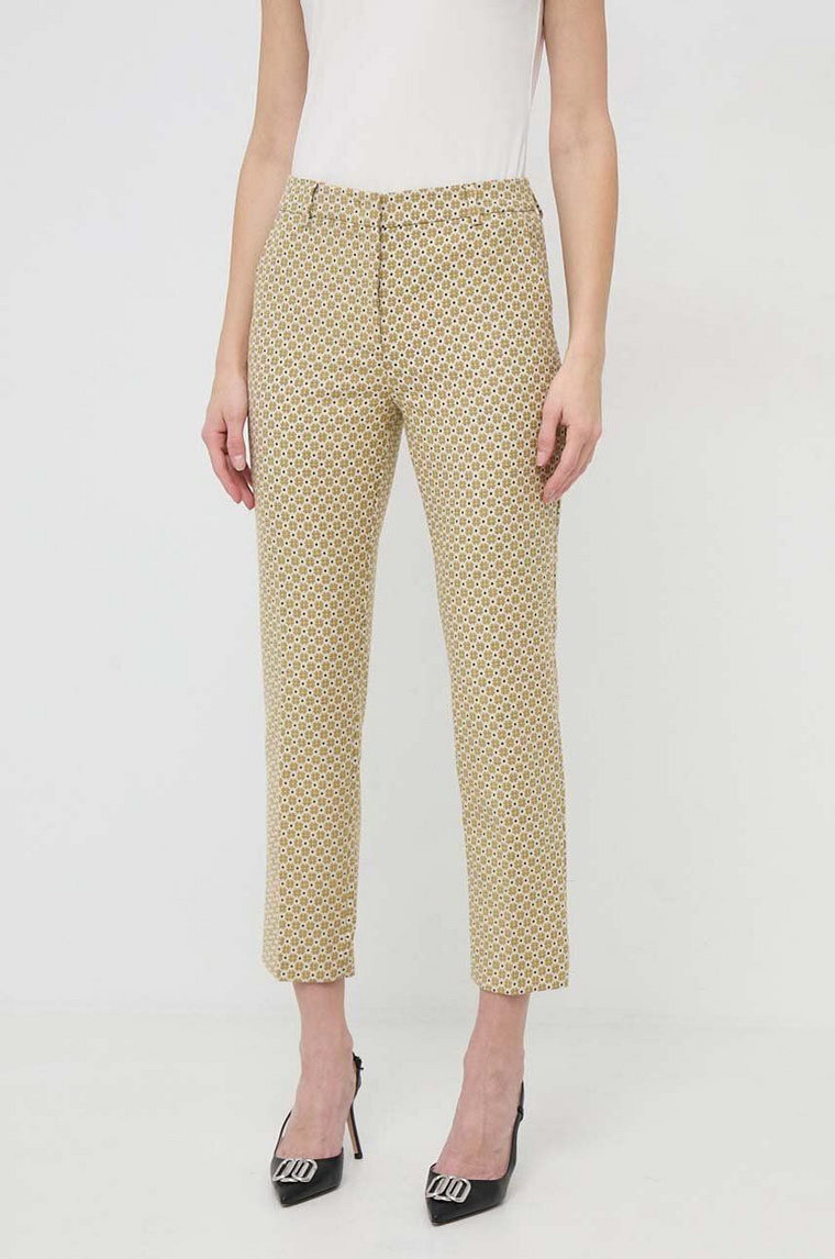 Weekend Max Mara spodnie damskie kolor żółty fason cygaretki high waist 2415131041600