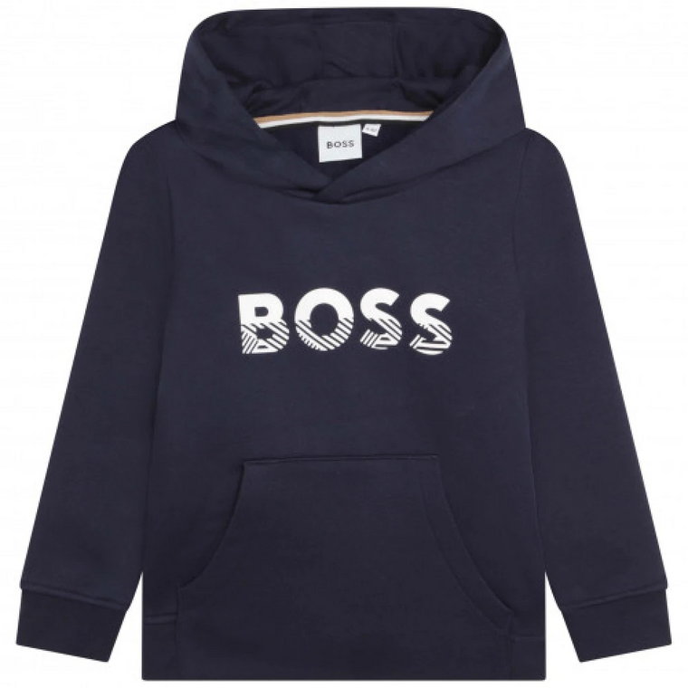 Granatowy Junior Sweatshirt z Kapturem Boss