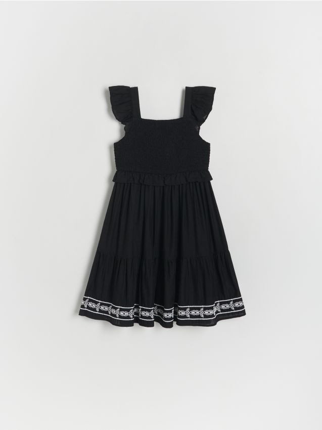 Reserved - Bawełniana sukienka z haftem - czarny