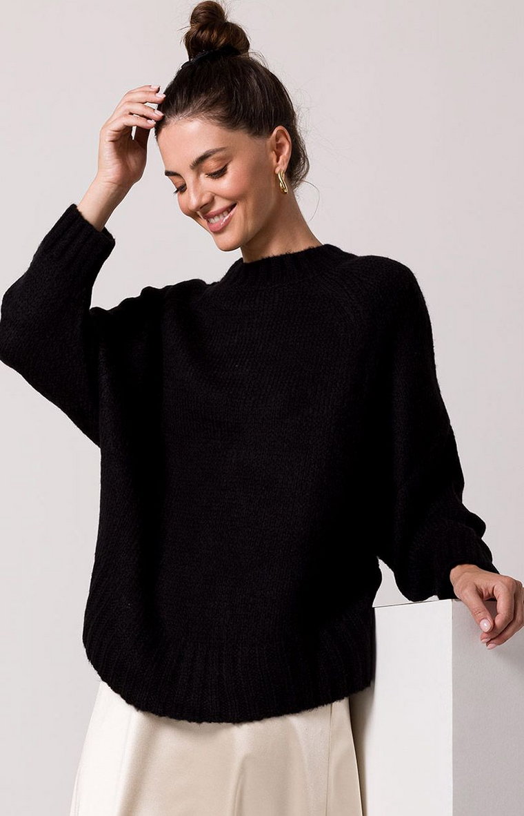 Czarny sweter damski BK105, Kolor czarny, Rozmiar uniwersalny, BeWear