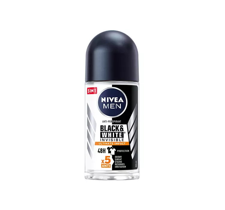 NIVEA MEN BLACK&WHITE INVISIBLE ULTIMATE IMPACT 5IN1 ANTYPERSPIRANT DLA MĘŻCZYZN ROLL ON 50ML