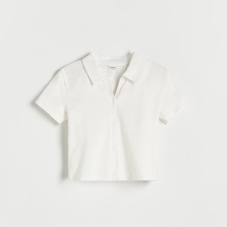 Reserved - Dwuwarstwowa koszulka z lnem - złamana biel