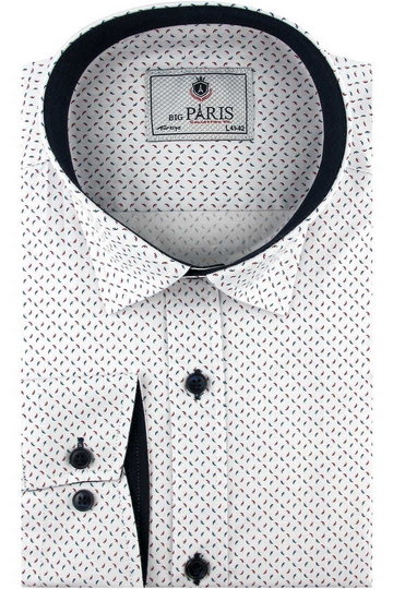 Koszula Męska Elegancka biała we wzory z długim rękawem w kroju SLIM FIT Big Paris A791