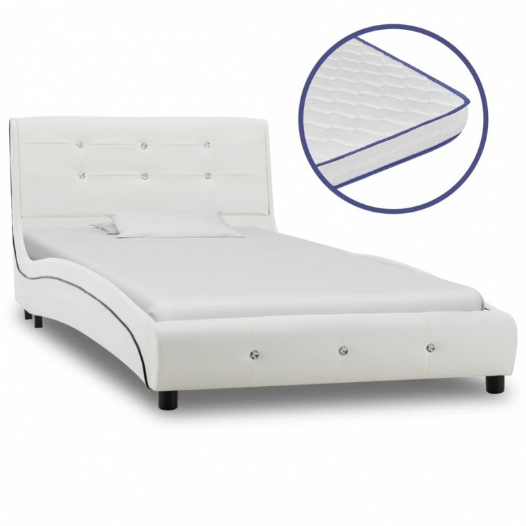 Łóżko z materacem memory, białe, sztuczna skóra, 90 x 200 cm kod: V-277554