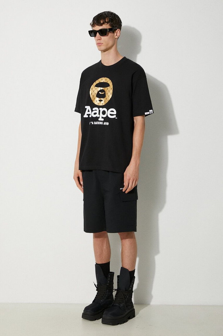 AAPE t-shirt bawełniany Basic Tee męski kolor czarny z nadrukiem AAPTEM1446XXM