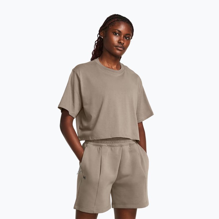 Koszulka treningowa damska Under Armour Campus Boxy Crop taupe dusk/black