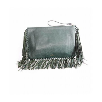 Valentino Vintage, Pre-owned leather clutch with fringes Zielony, female,